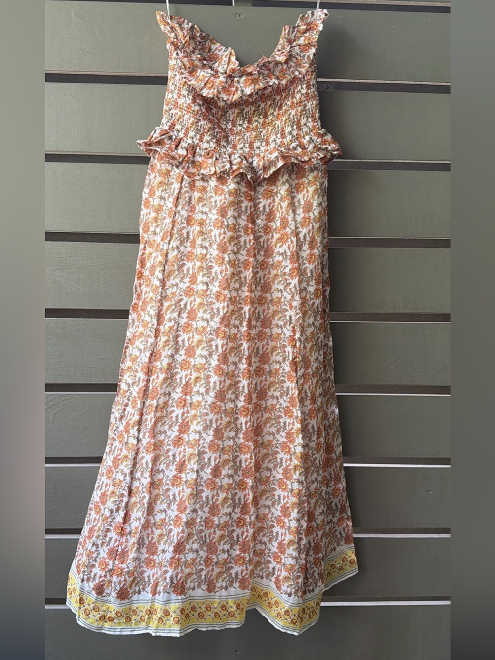 J. Crew Peach and Cream Floral Smocked Maxi Skirt